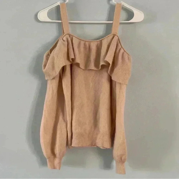 Joie 'Delbin' Shoulder Tie Cashmere Ruffle Sweater Size Small S Blush Pink - Picture 2 of 11